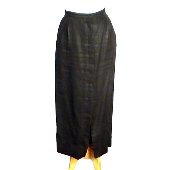 Preston & York Women's Long Button Front‎ Skirt Black Lined Size 8 - Picture 1 of 6